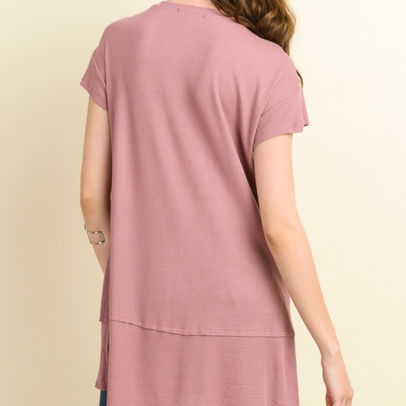 Mauve Waffle Knit Lace Up Tunic 07001 - Picture 5 of 7